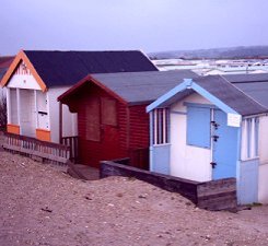 Old-fashioned beach huts at Heacham